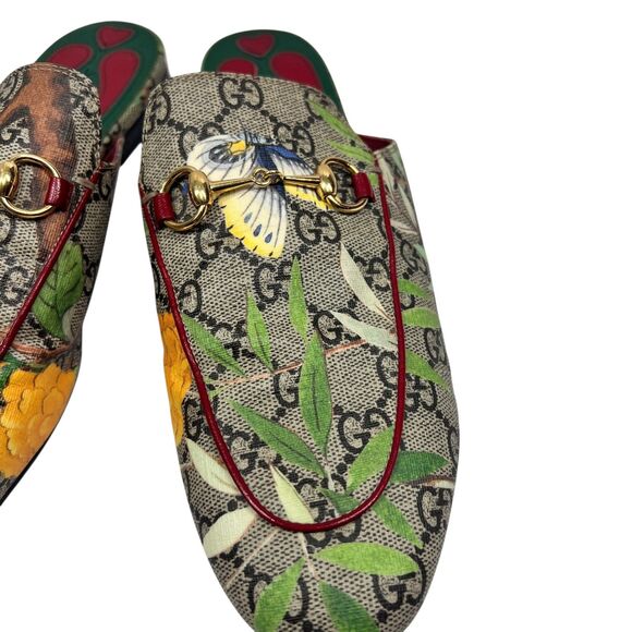 Gucci Princetown Tian GG Canvas Horsebit Mules Floral Bird Slip-On Designer 39.5 - Picture 6 of 12